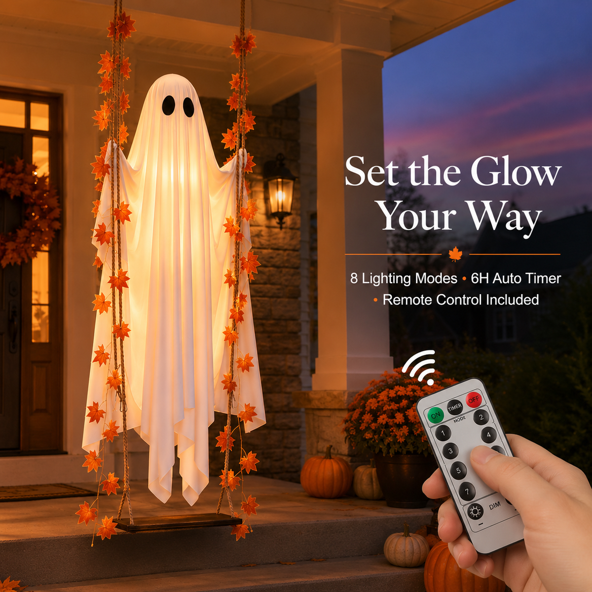 Swinging Ghost – Light-Up Halloween Porch Decor
