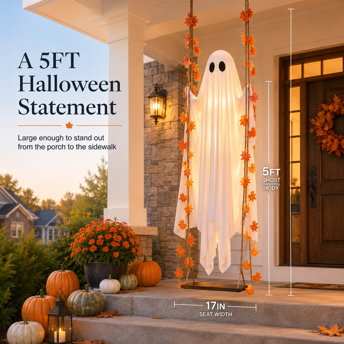 Swinging Ghost – Light-Up Halloween Porch Decor