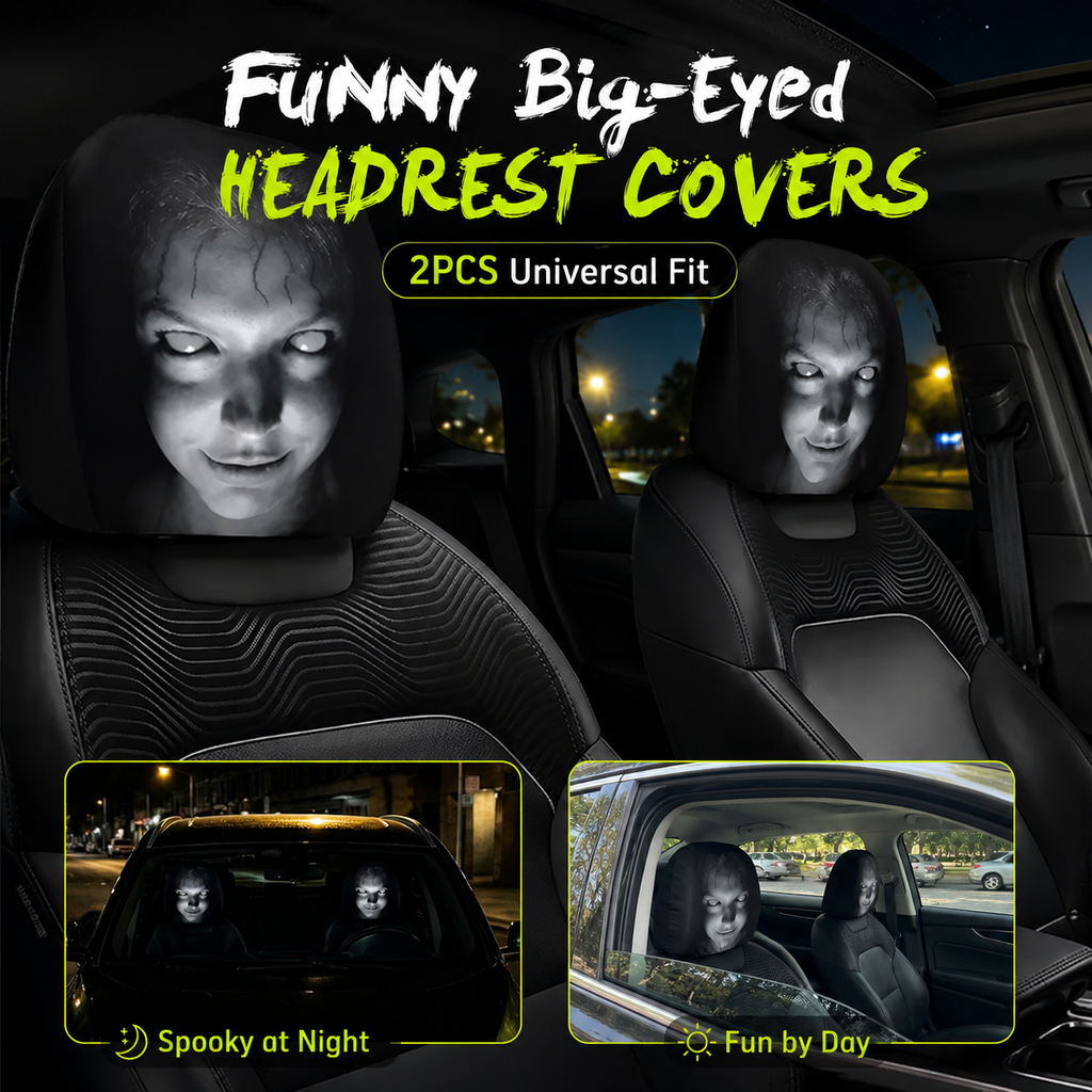 Funny Cartoon Car Headrest Covers – 2PCS Universal Fit