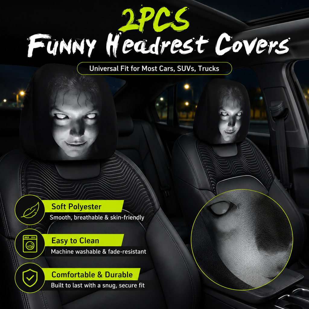 Funny Cartoon Car Headrest Covers – 2PCS Universal Fit