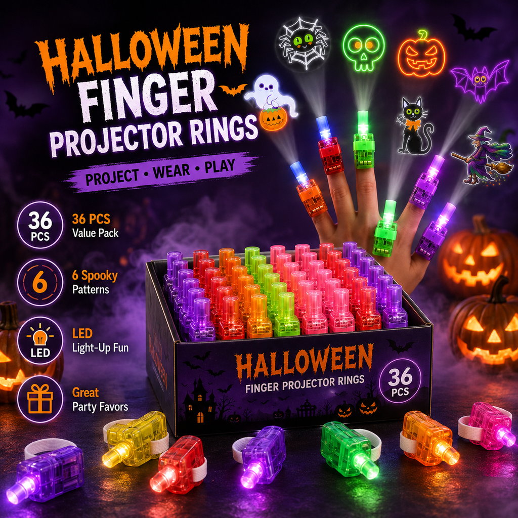 Halloween Finger Projector Rings – LED Party Favors for Kids
