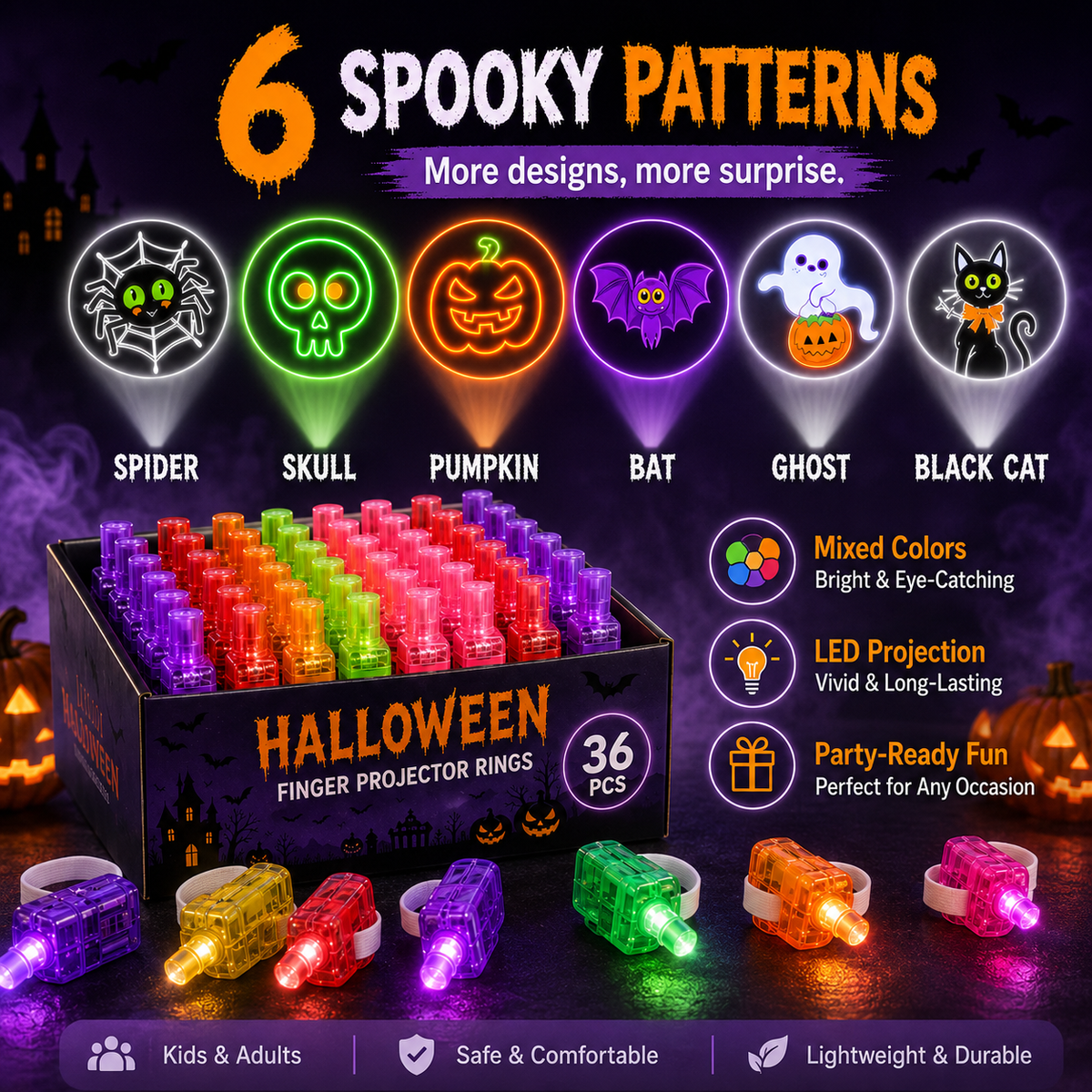 Halloween Finger Projector Rings – LED Party Favors for Kids