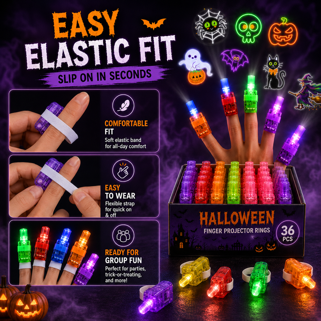 Halloween Finger Projector Rings – LED Party Favors for Kids