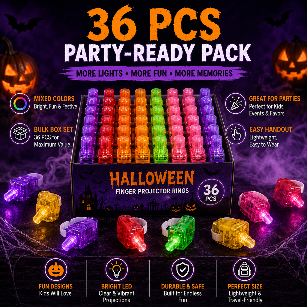 Halloween Finger Projector Rings – LED Party Favors for Kids