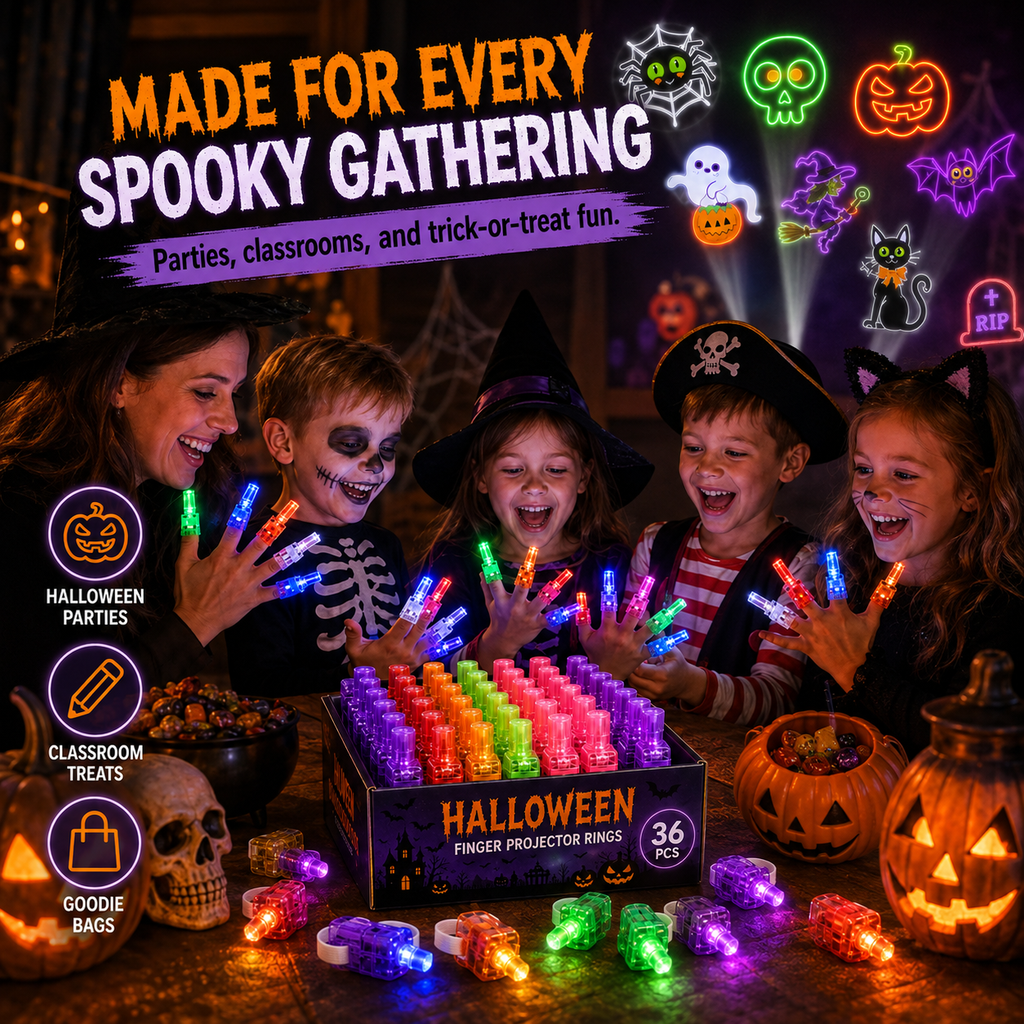 Halloween Finger Projector Rings – LED Party Favors for Kids