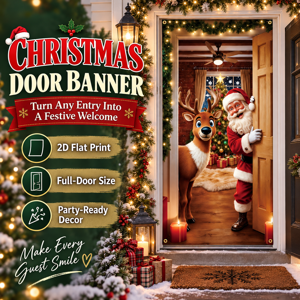 Christmas Santa Door Cover – Festive Reindeer Holiday Decor