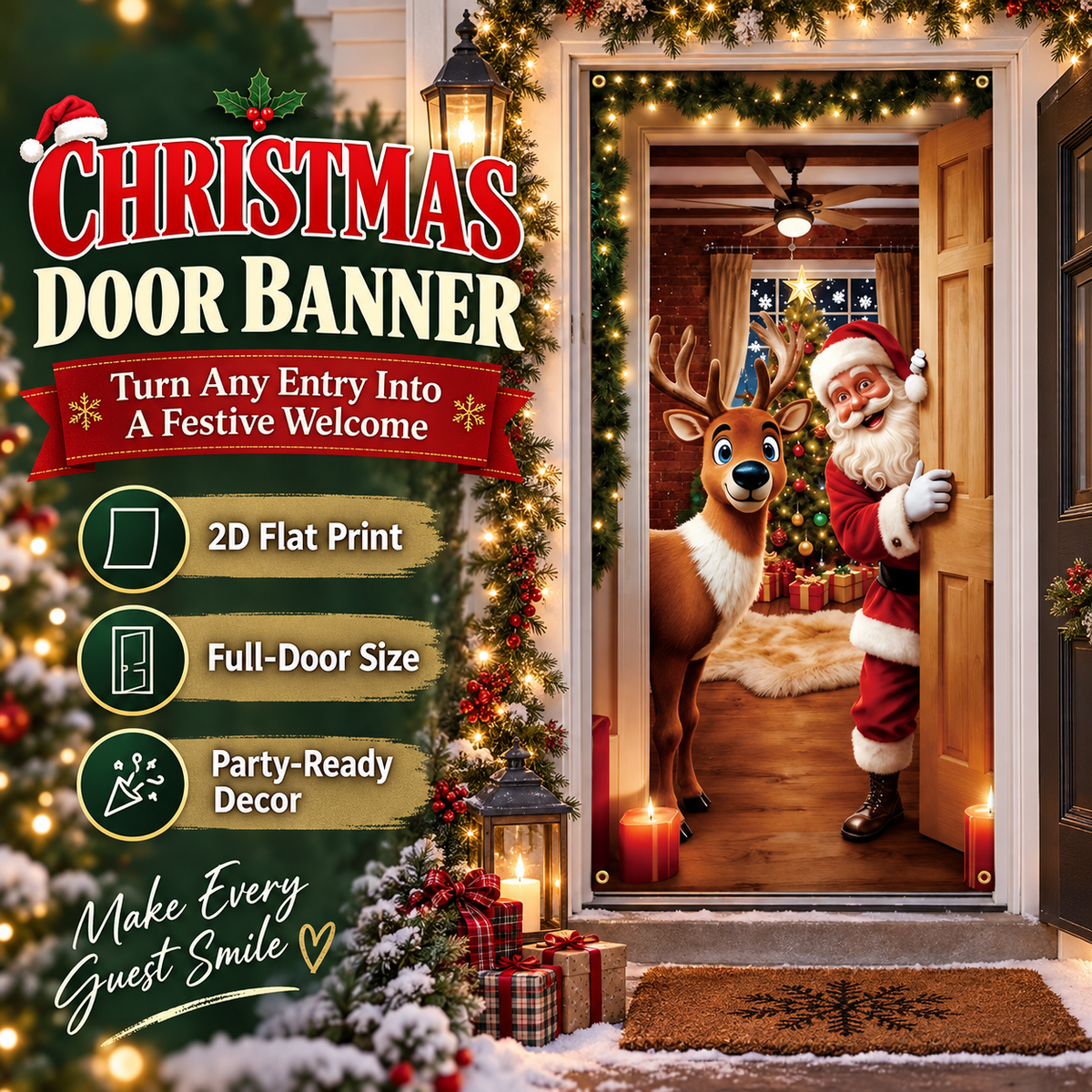 Christmas Santa Door Cover – Festive Reindeer Holiday Decor