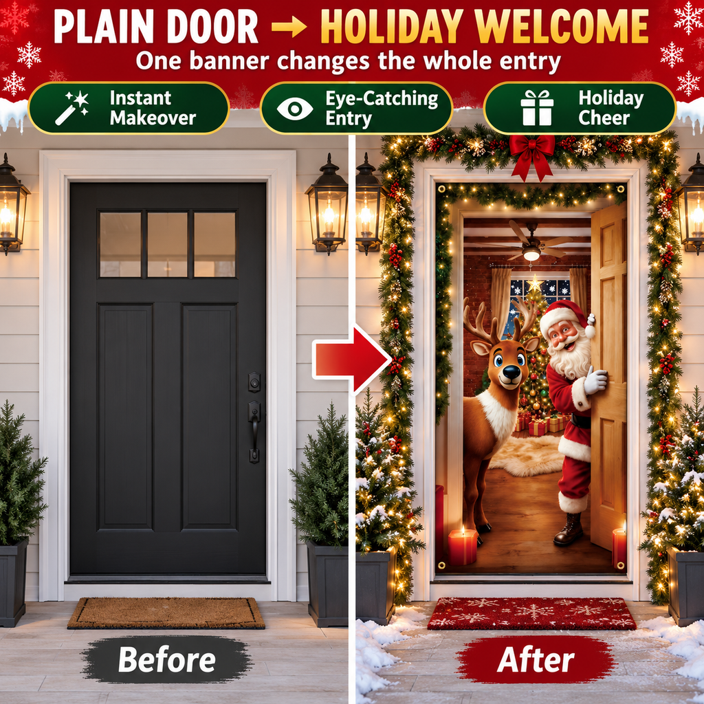 Christmas Santa Door Cover – Festive Reindeer Holiday Decor