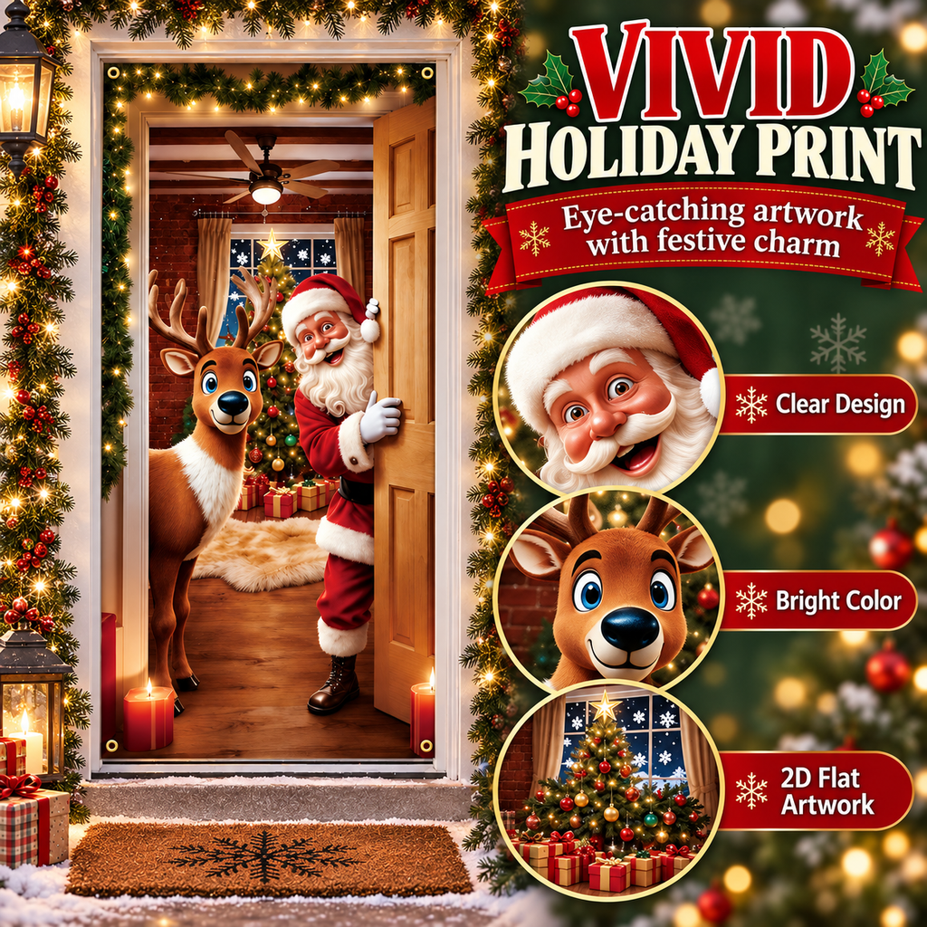 Christmas Santa Door Cover – Festive Reindeer Holiday Decor