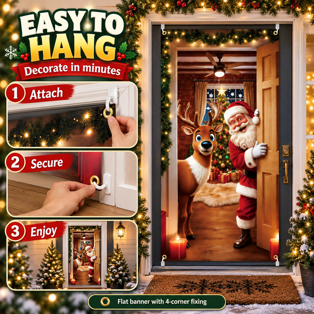 Christmas Santa Door Cover – Festive Reindeer Holiday Decor