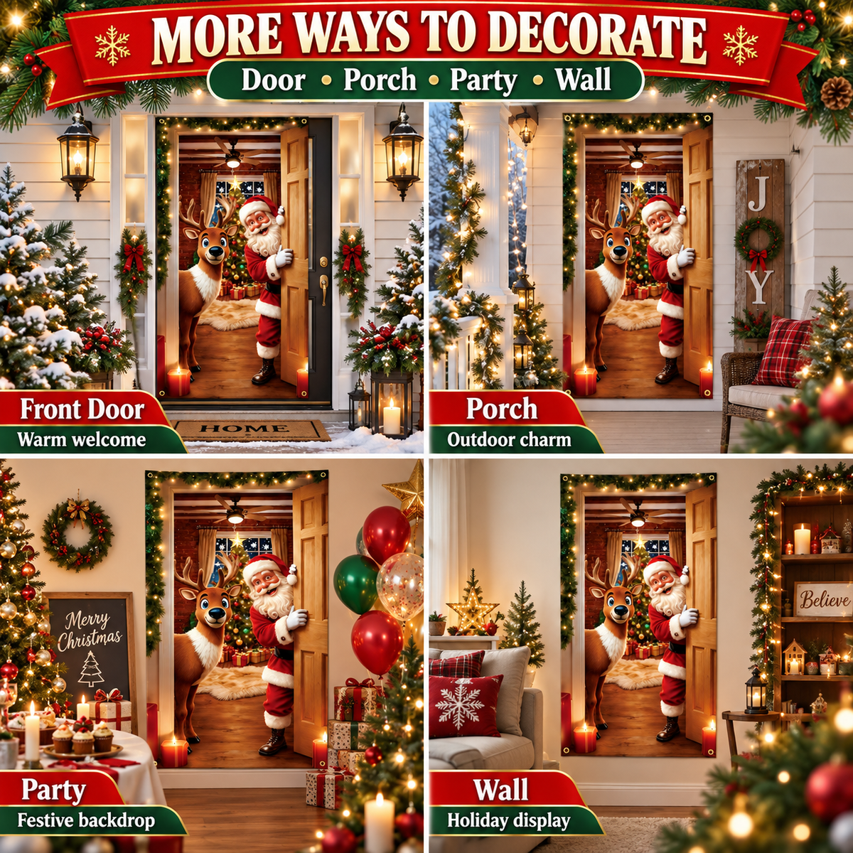 Christmas Santa Door Cover – Festive Reindeer Holiday Decor