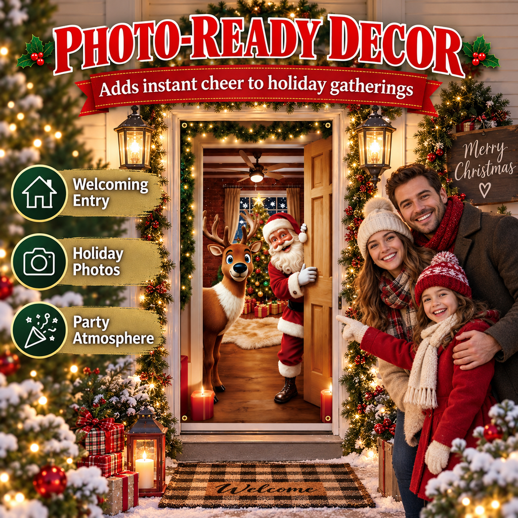 Christmas Santa Door Cover – Festive Reindeer Holiday Decor