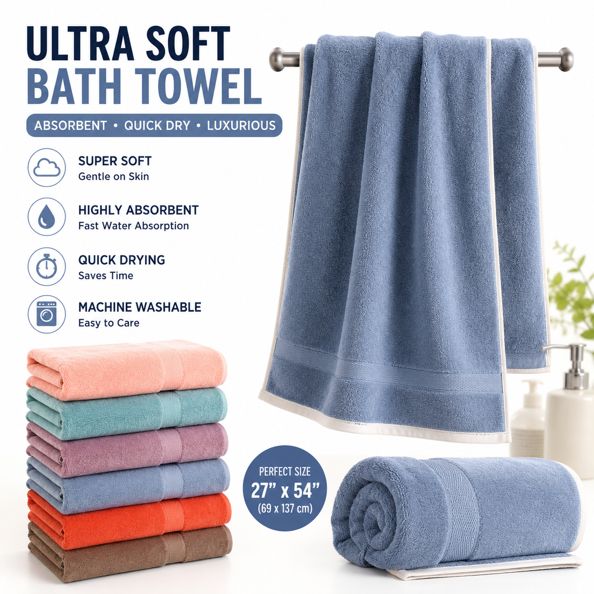 Microfiber Quick-Dry Bath Towel Wrap with Elastic Waist and Hanging Loop 
Maetiva