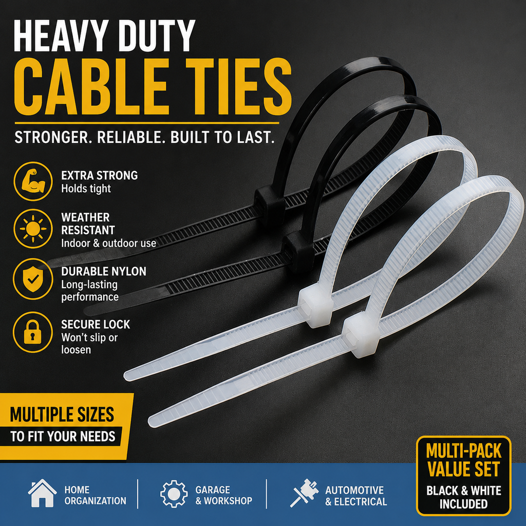 Heavy-Duty Reinforced Nylon Self-Locking Cable Ties with Serrated Strap 
Maetiva