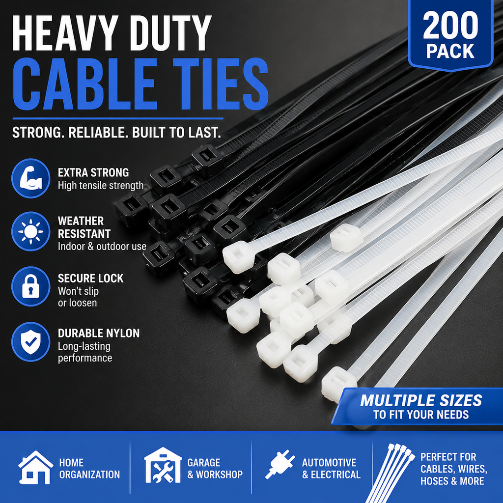 Heavy-Duty Reinforced Nylon Self-Locking Cable Ties with Serrated Strap 
Maetiva
