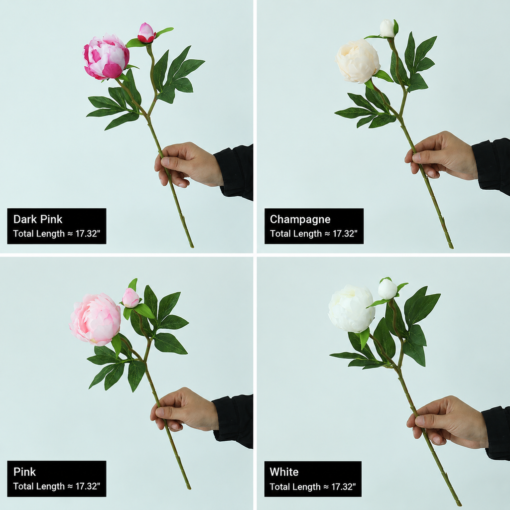 Realistic silk peony stem with buds and flexible long stem 
Maetiva