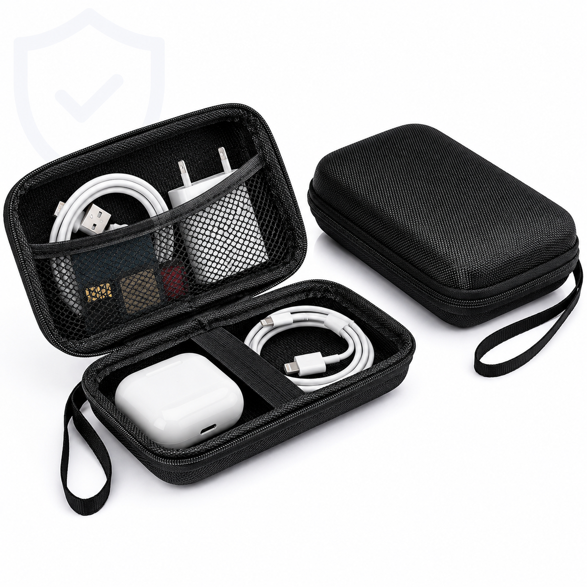 Compact hard-shell travel electronics organizer case 
Maetiva