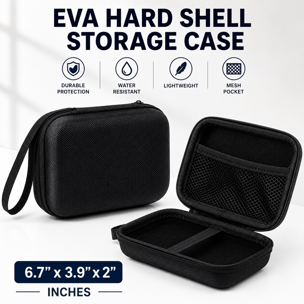 Compact hard-shell travel electronics organizer case 
Maetiva