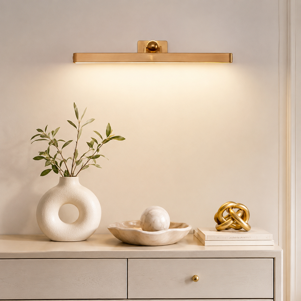 Minimalist Floating Wall Lamp with Brass Ball Accent in Solid Beech Wood 
Maetiva