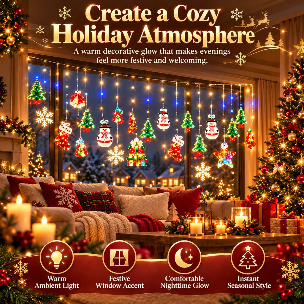 Christmas Ornament Curtain Lights – Light-Up Holiday Window Decorations for Home