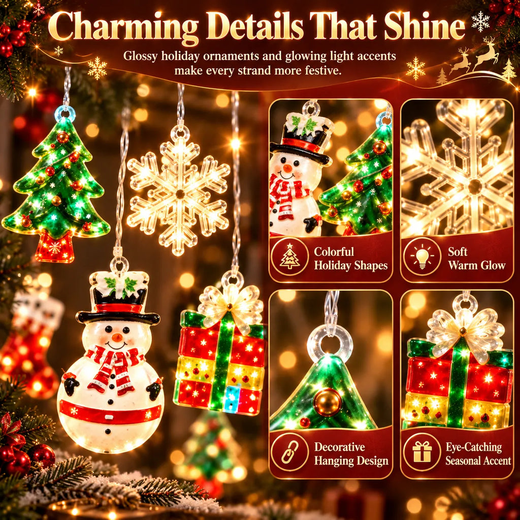 Christmas Ornament Curtain Lights – Light-Up Holiday Window Decorations for Home