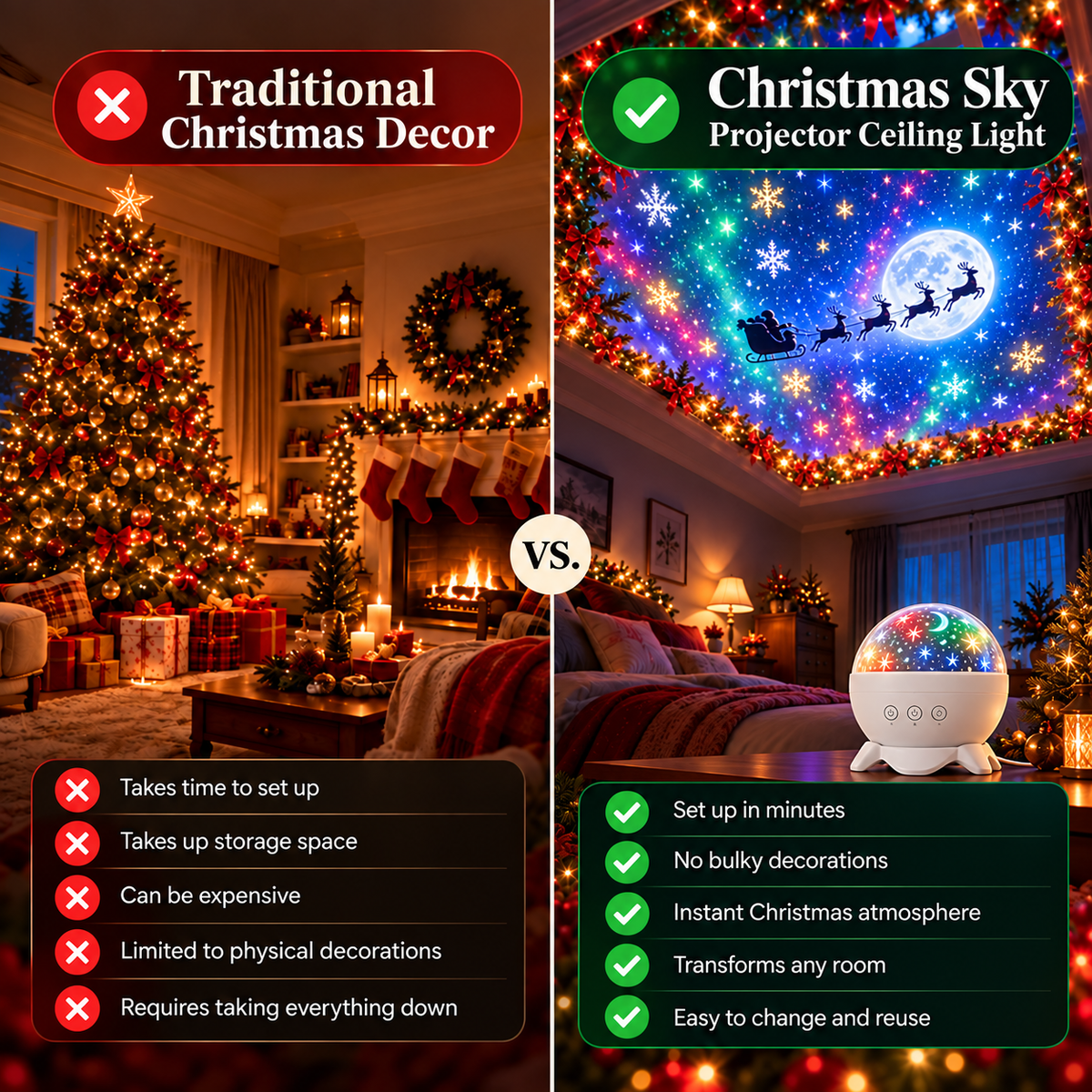 Christmas Sky Projector – 360° Snow & Santa Light Show