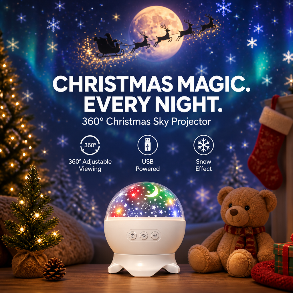 Christmas Sky Projector – 360° Snow & Santa Light Show