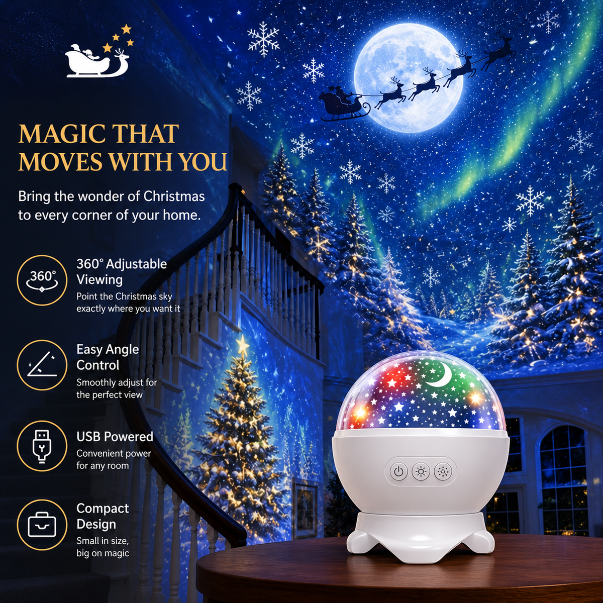 Christmas Sky Projector – 360° Snow & Santa Light Show