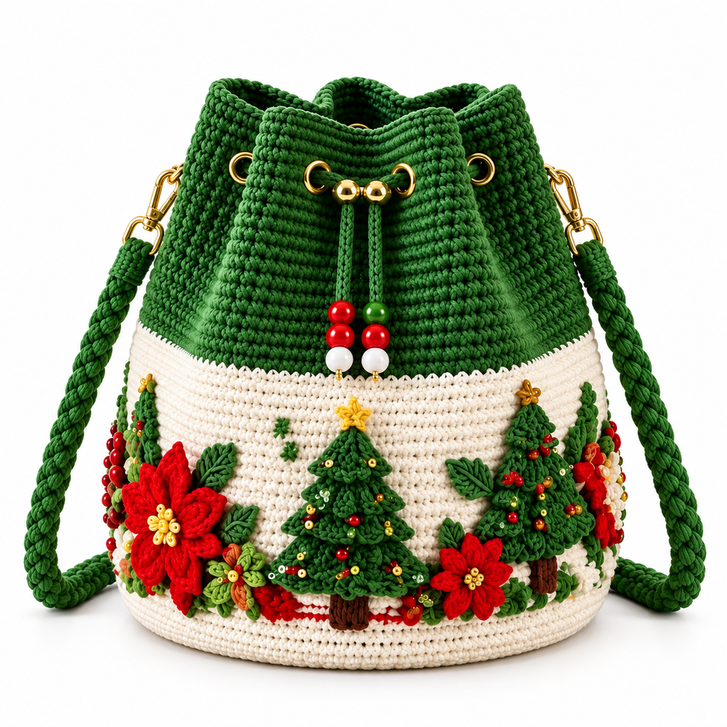 Handmade Christmas Crochet Bucket Bag
