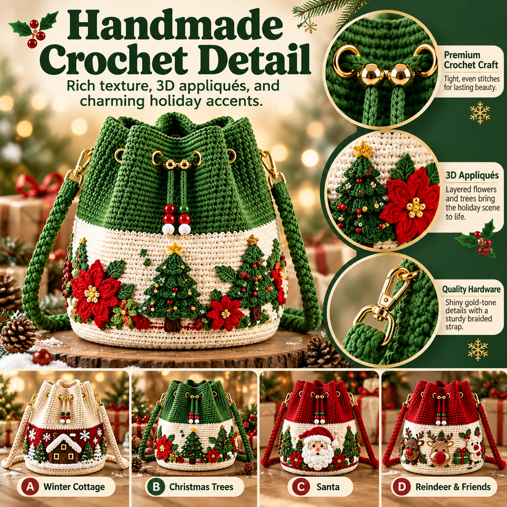 Handmade Christmas Crochet Bucket Bag