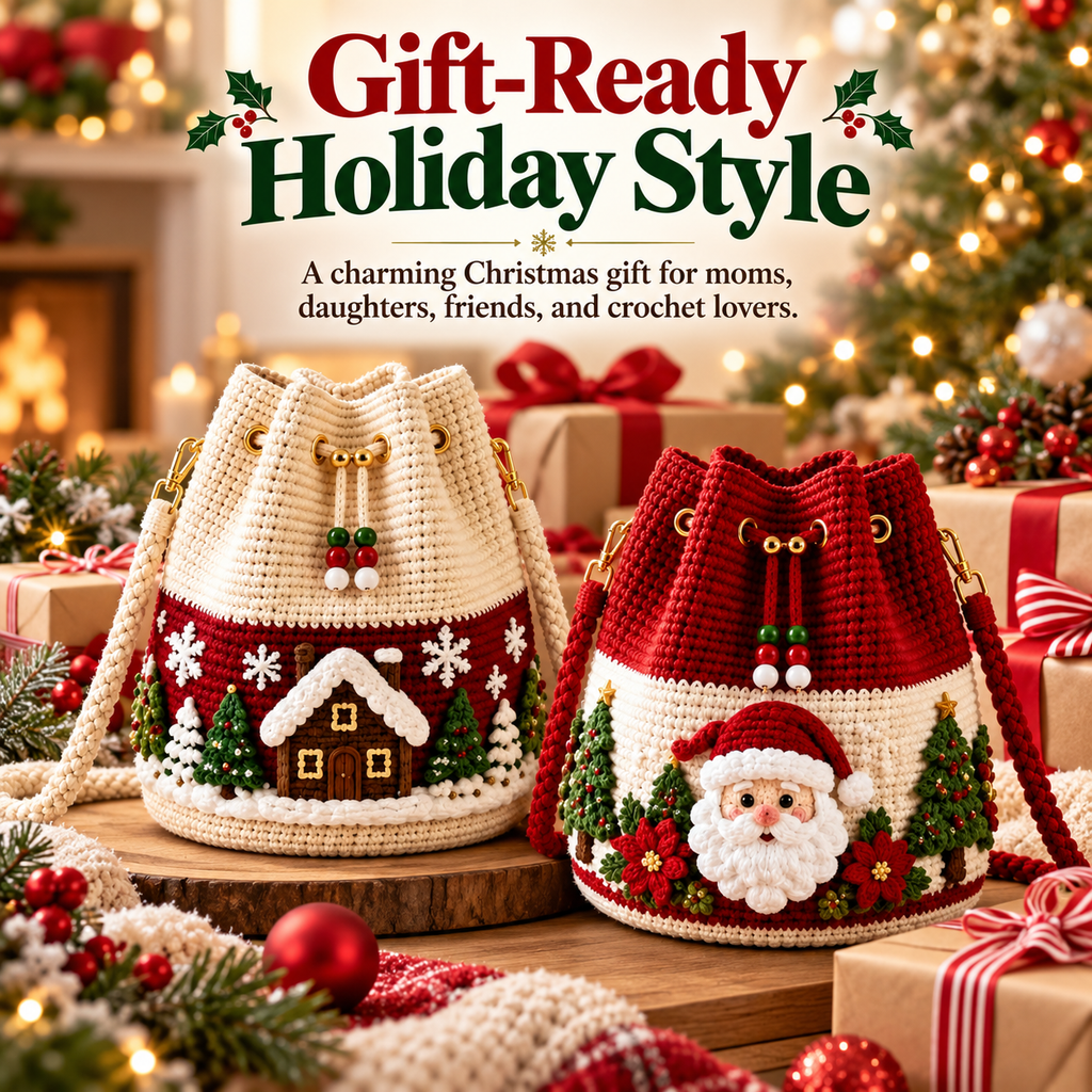 Handmade Christmas Crochet Bucket Bag