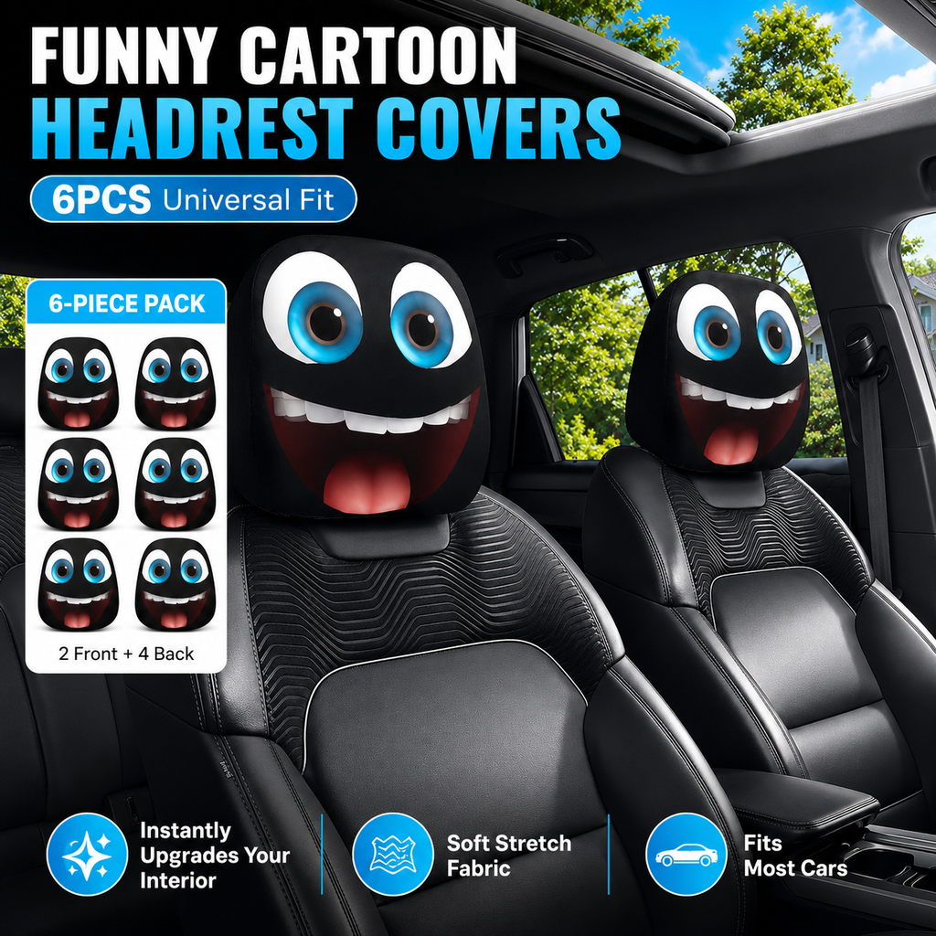 Funny Cartoon Car Headrest Covers – 2PCS Universal Fit