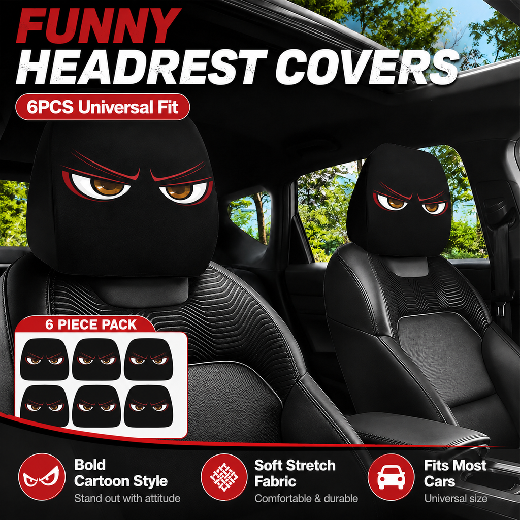 Funny Cartoon Car Headrest Covers – 2PCS Universal Fit