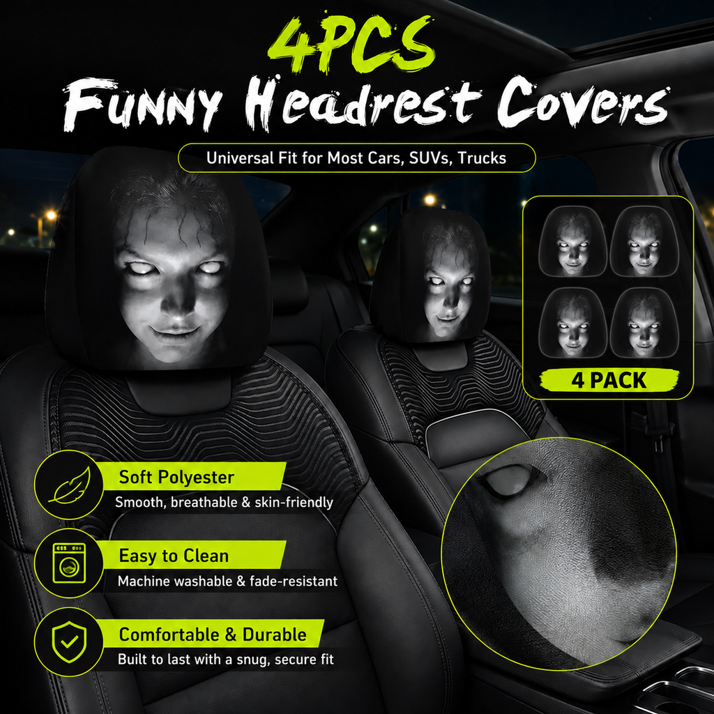 Funny Cartoon Car Headrest Covers – 2PCS Universal Fit