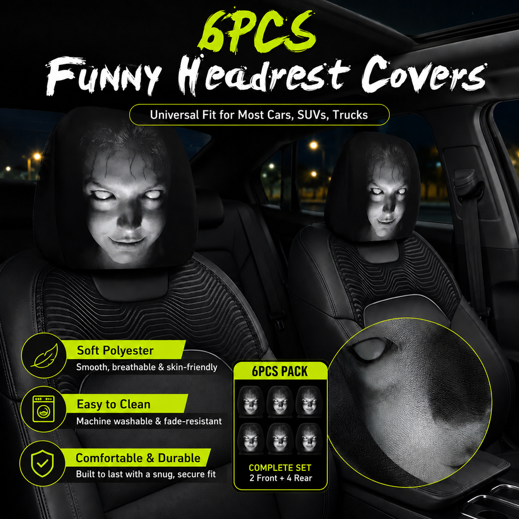 Funny Cartoon Car Headrest Covers – 2PCS Universal Fit