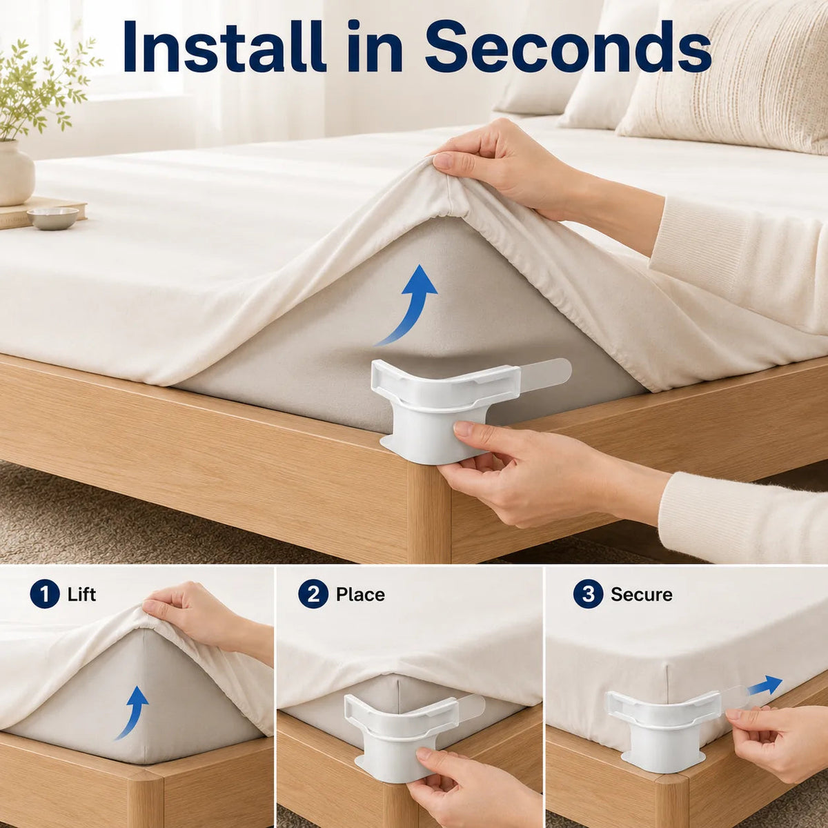 Secure Fit Sheet Holders – Wrinkle-Free. Slip-Free Bed