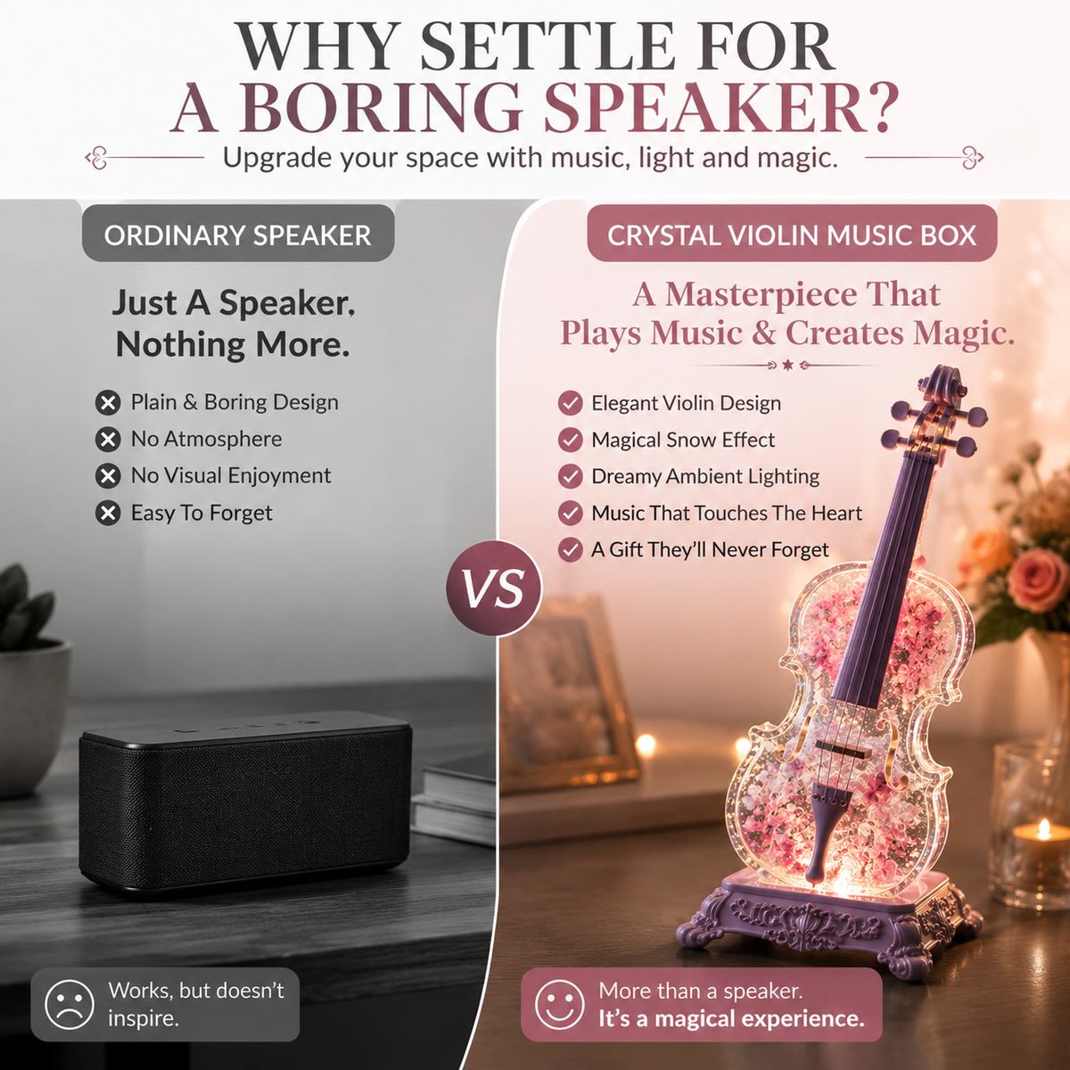 Crystal Violin Music Box – Bluetooth Speaker With Dream Light & Snow Effect