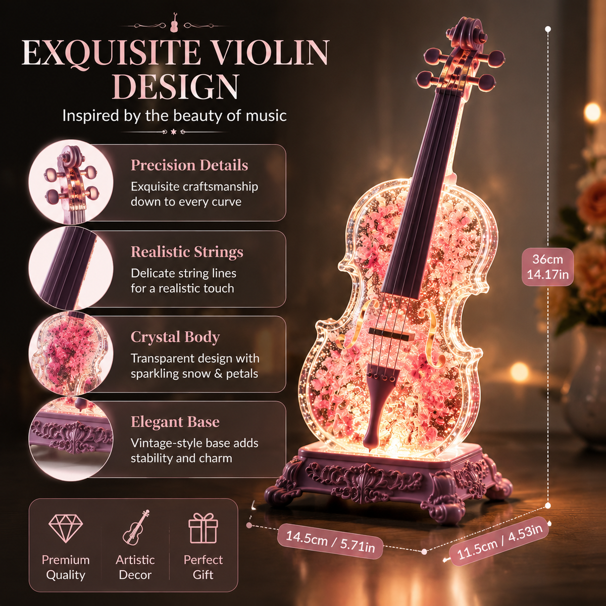 Crystal Violin Music Box – Bluetooth Speaker With Dream Light & Snow Effect