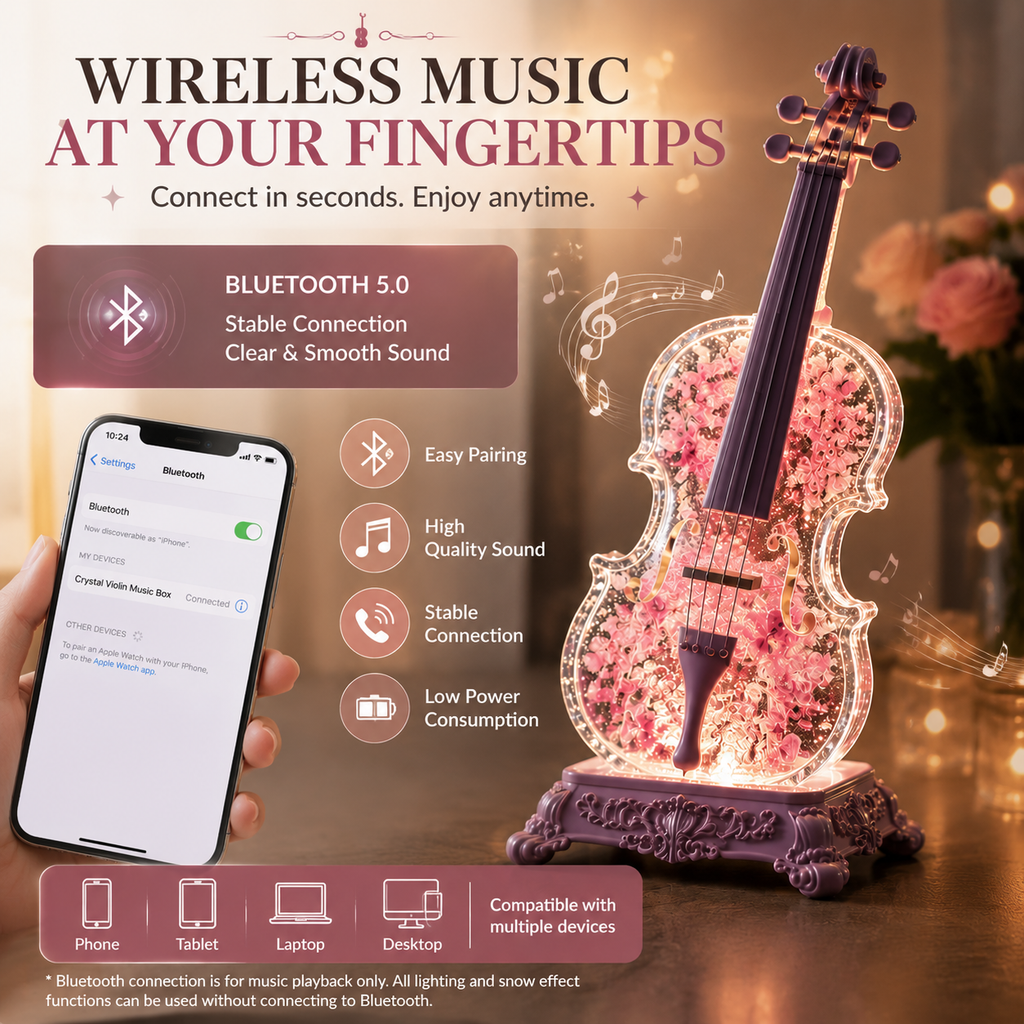 Crystal Violin Music Box – Bluetooth Speaker With Dream Light & Snow Effect
