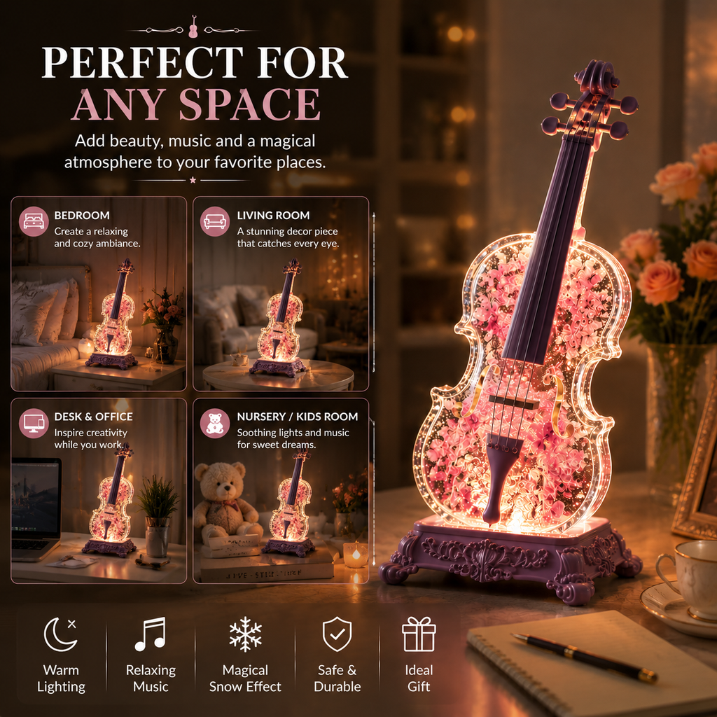 Crystal Violin Music Box – Bluetooth Speaker With Dream Light & Snow Effect