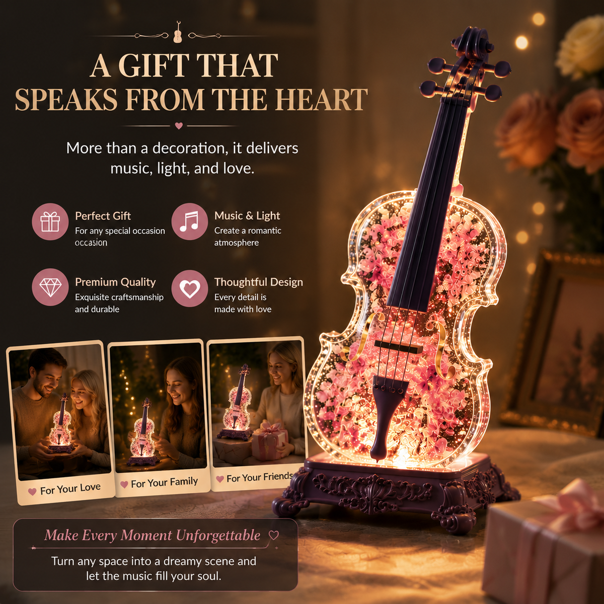 Crystal Violin Music Box – Bluetooth Speaker With Dream Light & Snow Effect