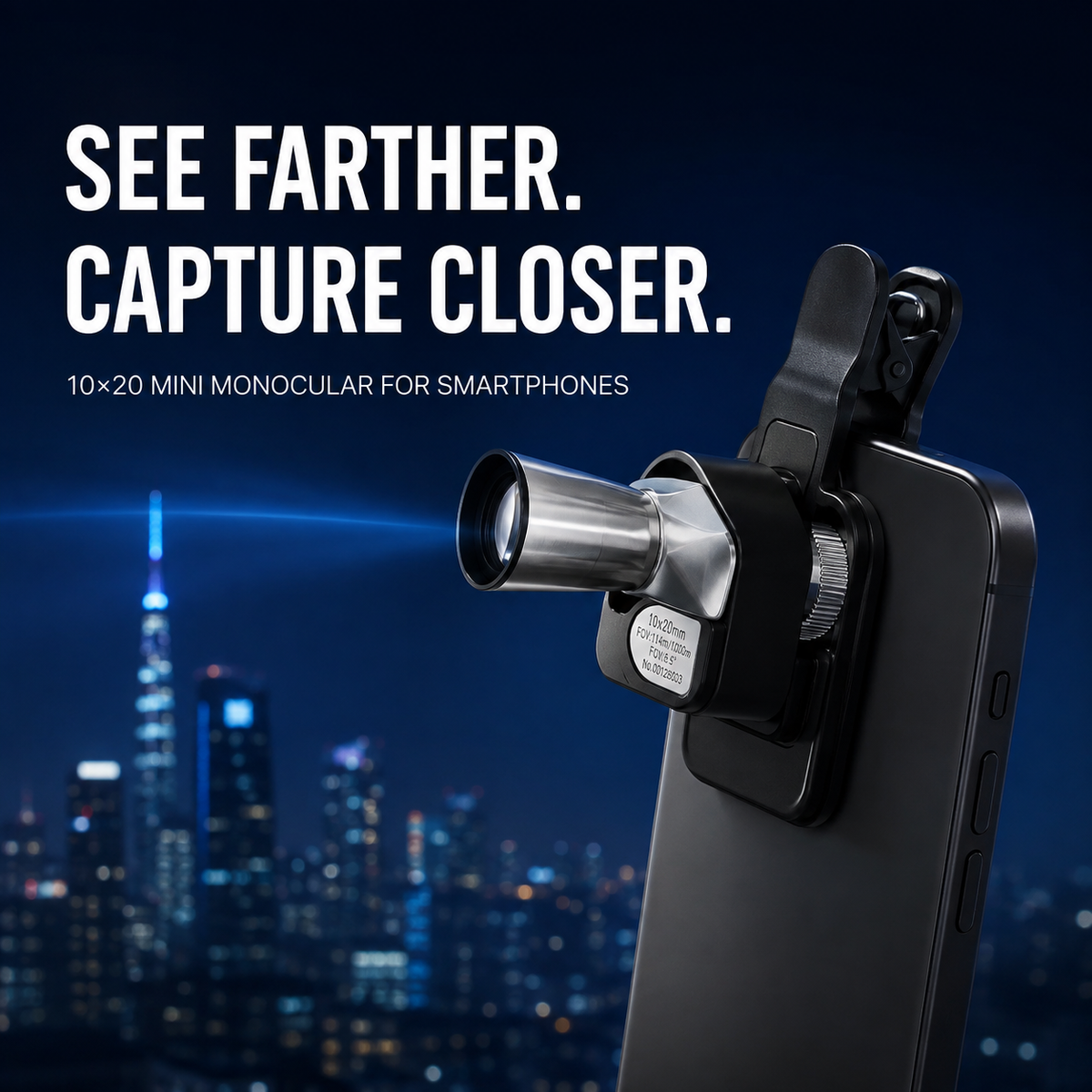 10×20 Mini Monocular Phone Telescope – Pocket Long-Distance Viewer with Adjustable Smartphone Clip