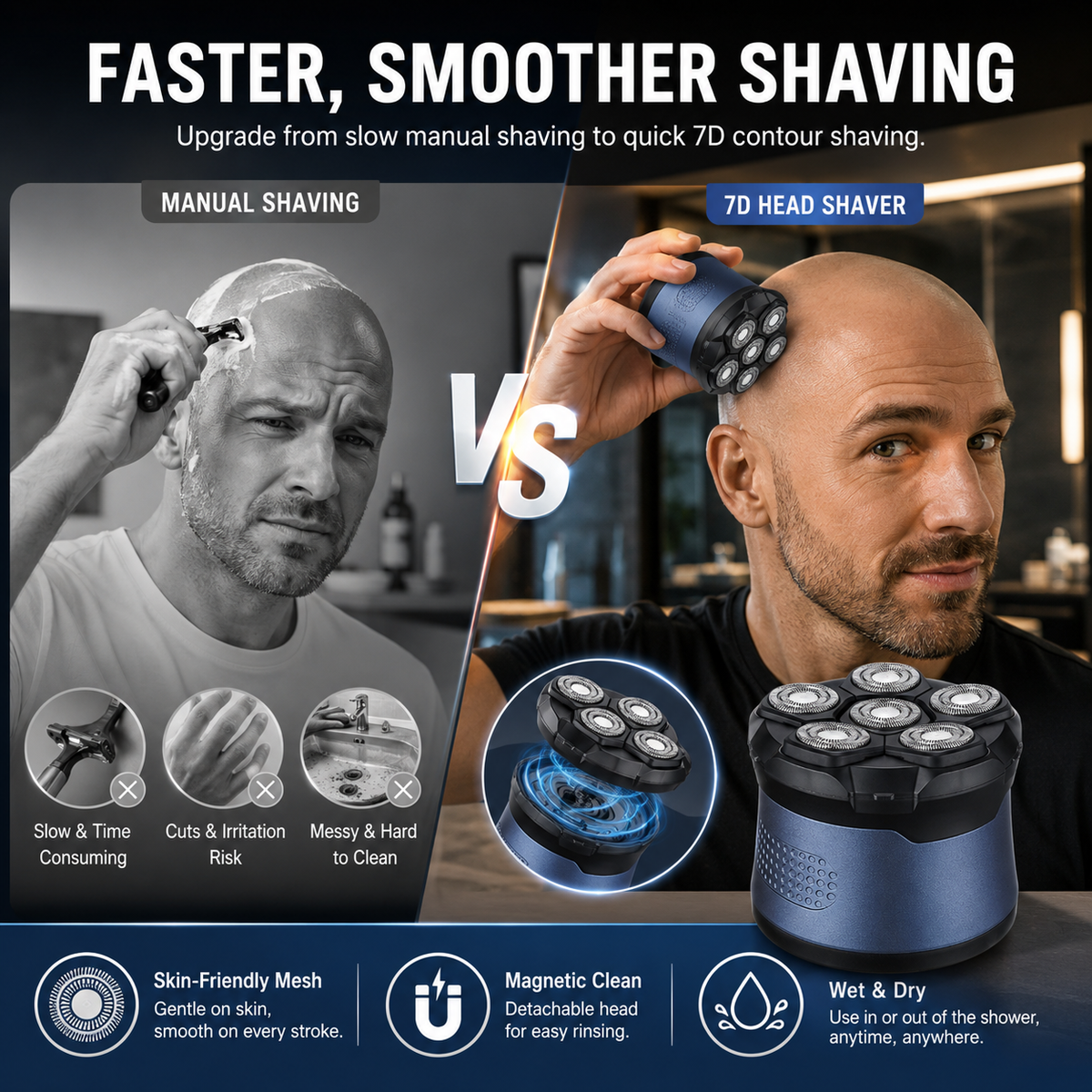 Head Shavers for Bald Men, IPX7 Waterproof Wet/Dry Head Shavers for Men