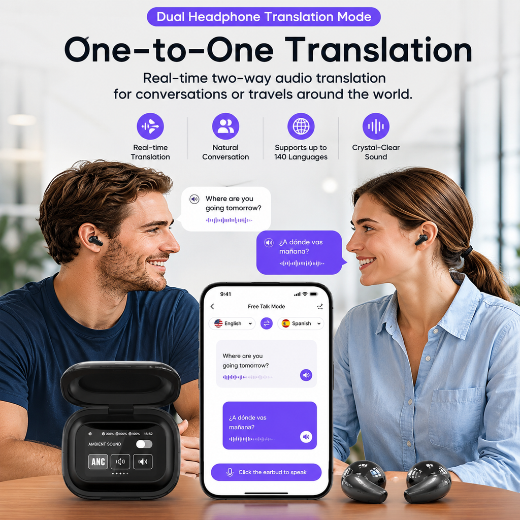 Translator Earbuds – Bluetooth 5.4 + LED Display