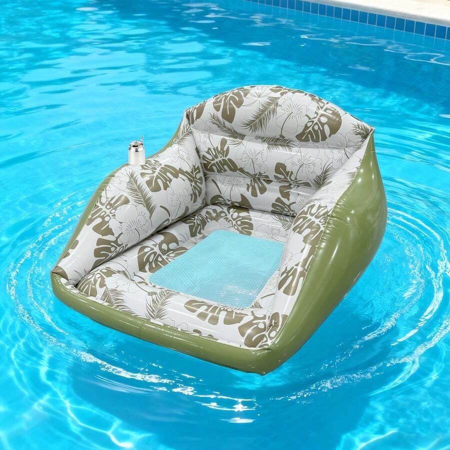 Square Leaf Print Inflatable Water Lounge Float