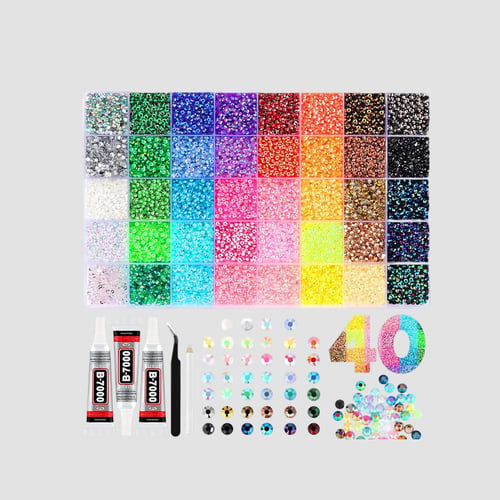 DIY Nail Flatback Rhinestones Kit | 40.000+ AB Crystal Gems with Adhesive & Pickup Tool for Salon-Quality Nail Art-8YF7