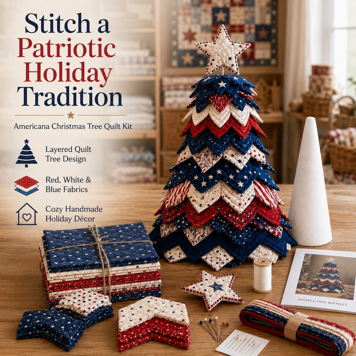 Santa Claus Patchwork Tree Quilt Kit – Easy Layered Fabric Holiday Décor