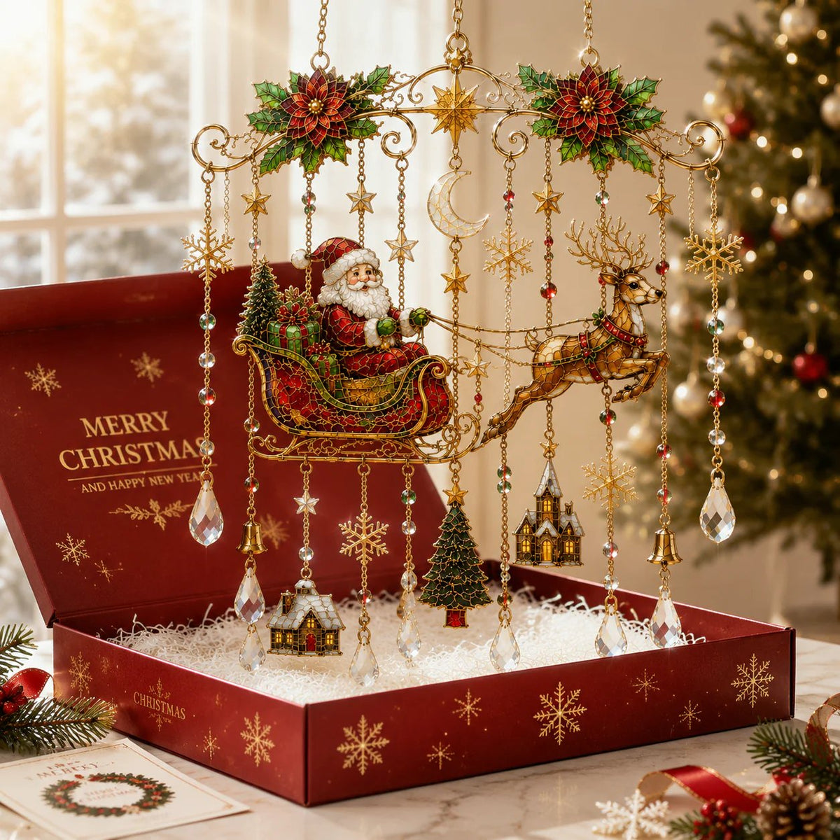 Christmas Stained Glass-Style Window Hanging