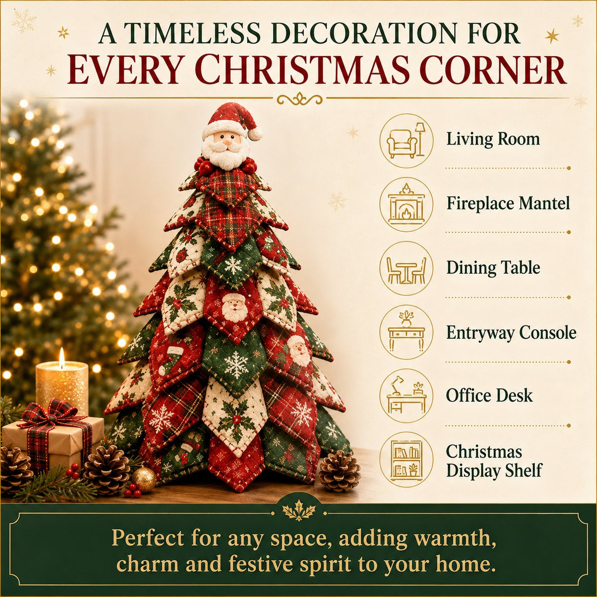 Santa Claus Patchwork Tree Quilt Kit – Easy Layered Fabric Holiday Décor