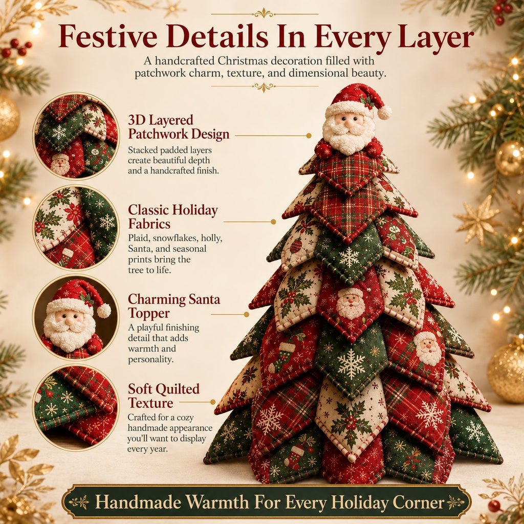 Santa Claus Patchwork Tree Quilt Kit – Easy Layered Fabric Holiday Décor